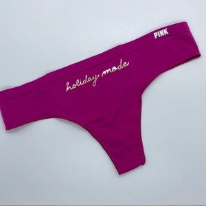 ❌SOLD❌NWT Victoria's Secret PINK “holiday mode” Pink and Gold Thong SMALL